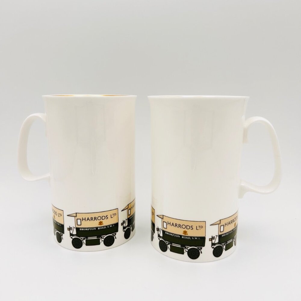 Vintage Harrods Delivery Truck Mugs, 22KT Gold Rim, Set of 2